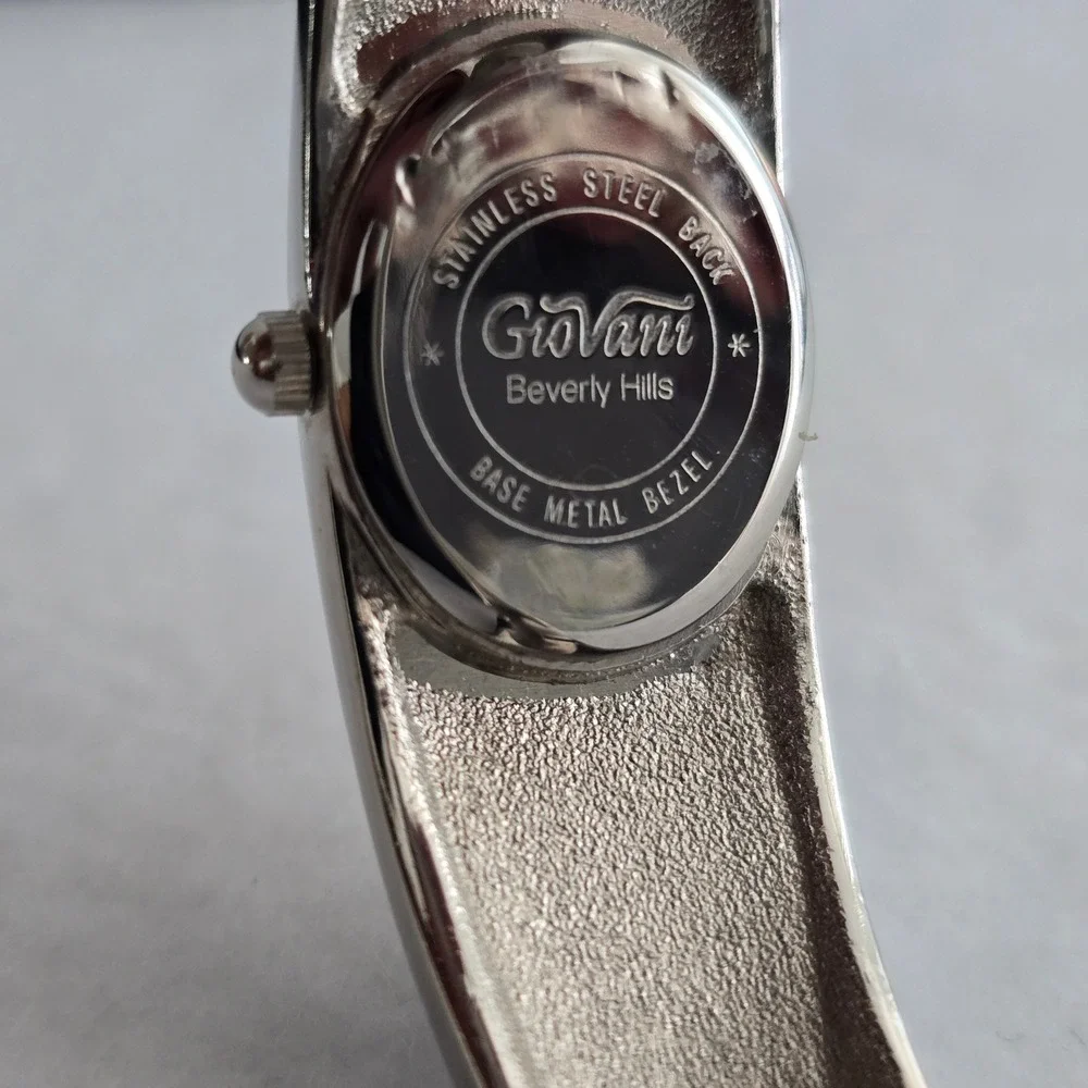 Giovani Beverly Hills Watch Bangle Cuff Silver Heart Floating Crystal UNTESTED